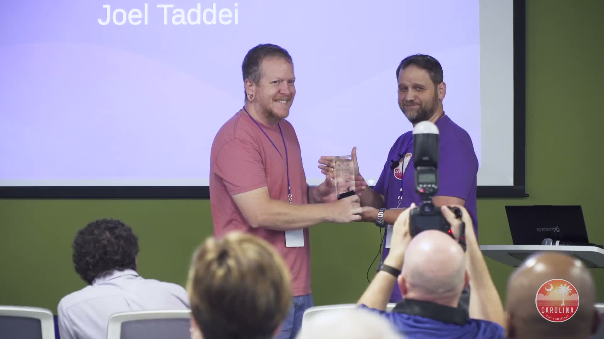 Joel Taddei receiving the Jimmy C. Award