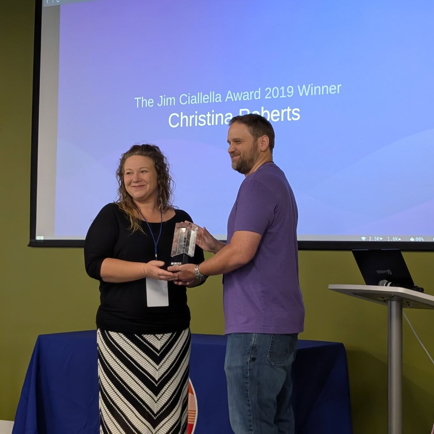 Christina Roberts receiving the Jimmy C. Award