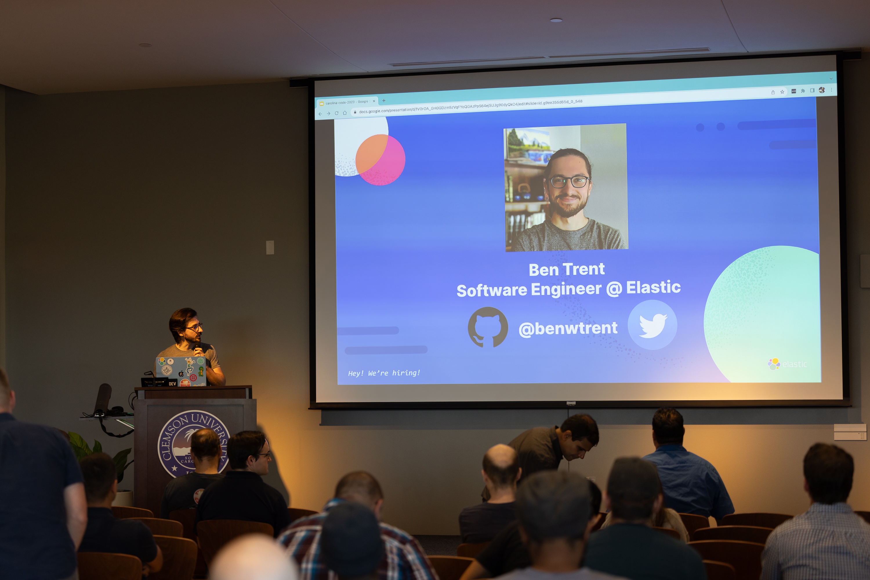 Benjamin Trent speaking at the 2023 Carolina Code Conference