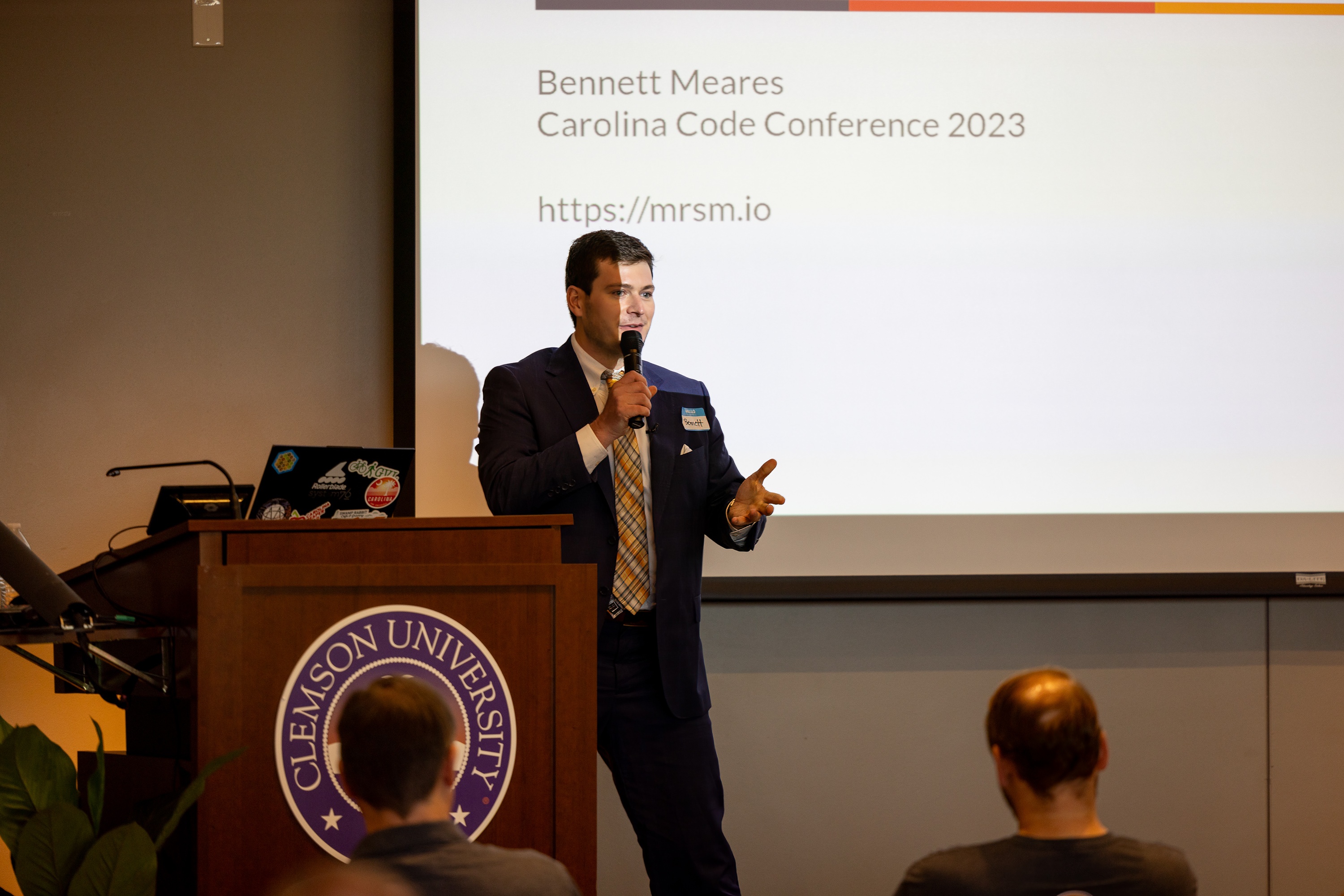 Bennett Meares speaking at the 2023 Carolina Code Conference