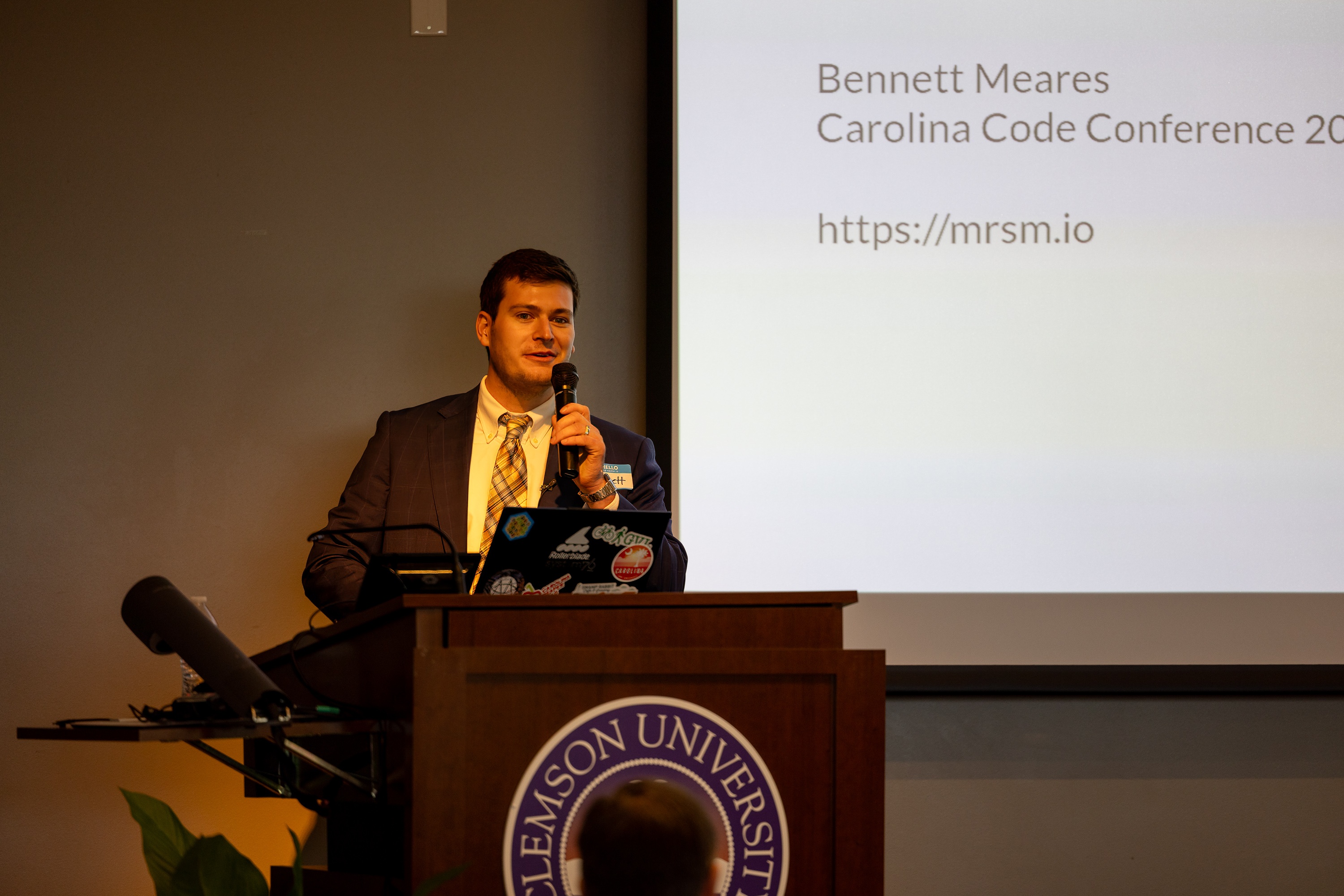 Bennett Meares speaking at the 2023 Carolina Code Conference