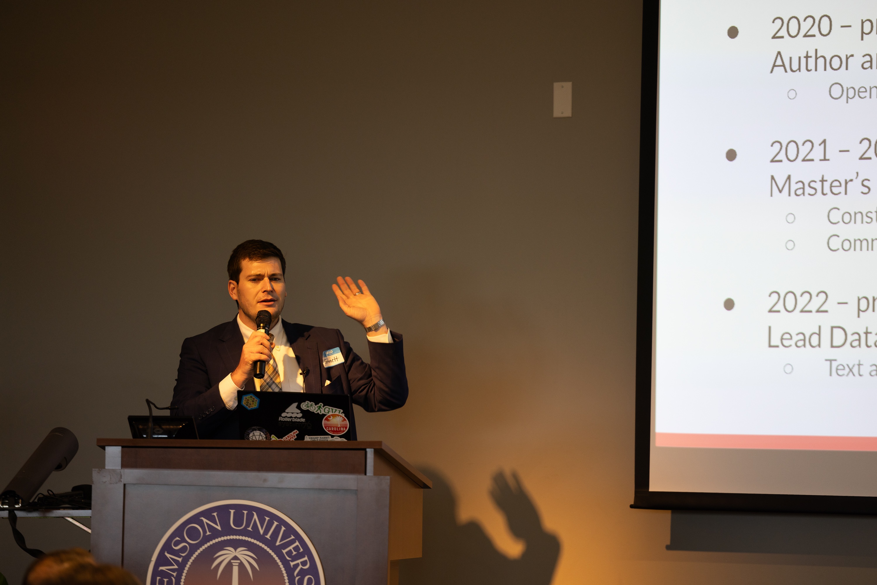Bennett Meares speaking at the 2023 Carolina Code Conference