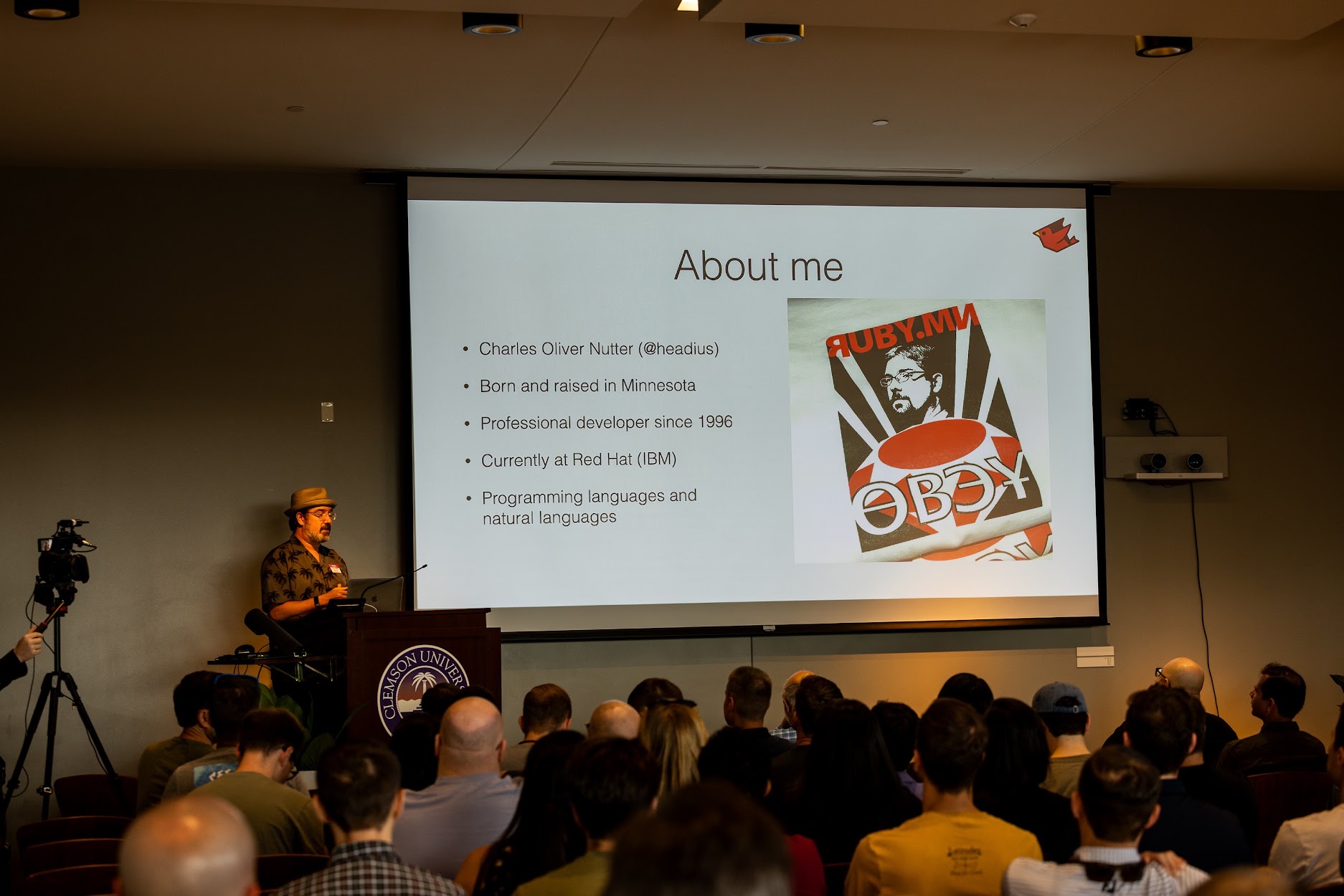Charles Nutter speaking at the 2023 Carolina Code Conference