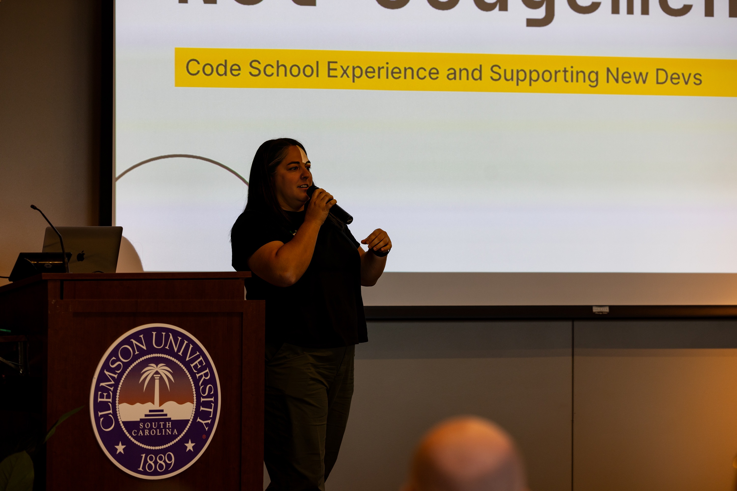 Stephanie Cushing speaking at the 2023 Carolina Code Conference