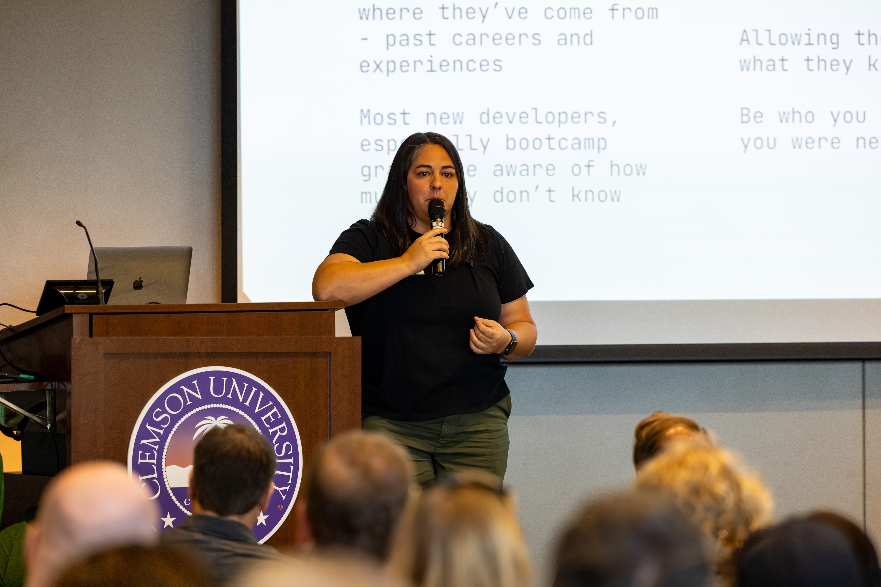 Stephanie Cushing speaking at the 2023 Carolina Code Conference