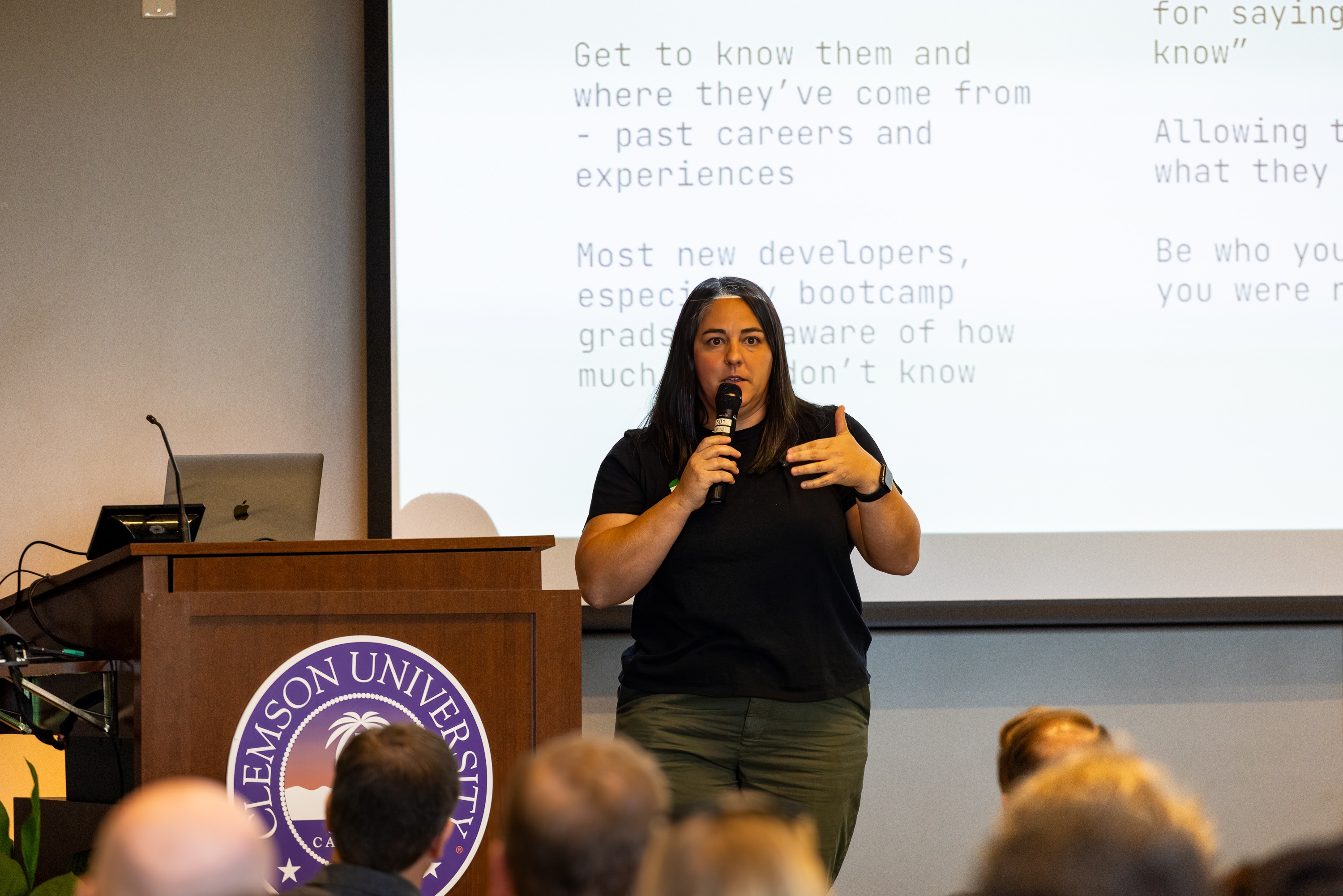 Stephanie Cushing speaking at the 2023 Carolina Code Conference