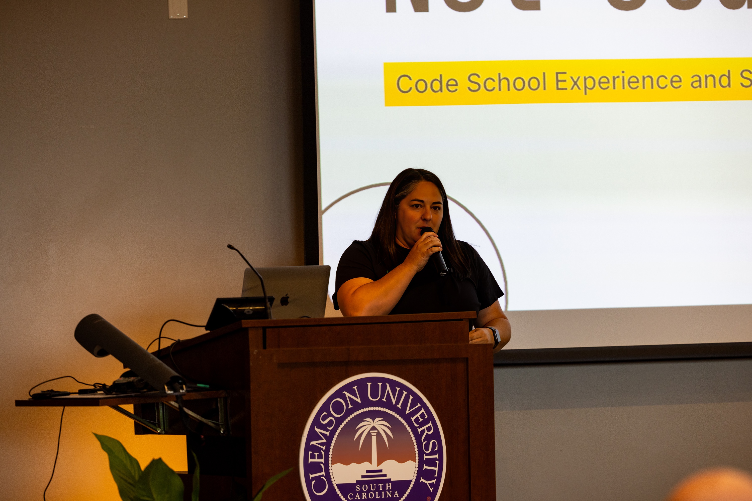 Stephanie Cushing speaking at the 2023 Carolina Code Conference