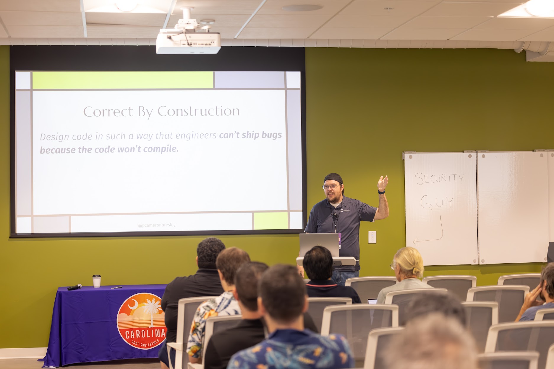Cameron Presley speaking at the 2024 Carolina Code Conference