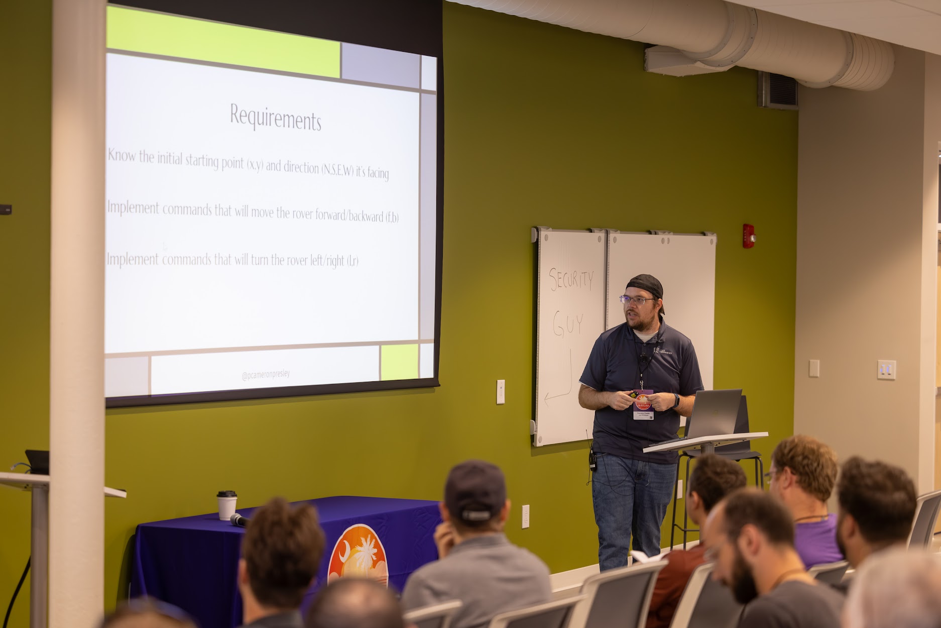 Cameron Presley speaking at the 2024 Carolina Code Conference