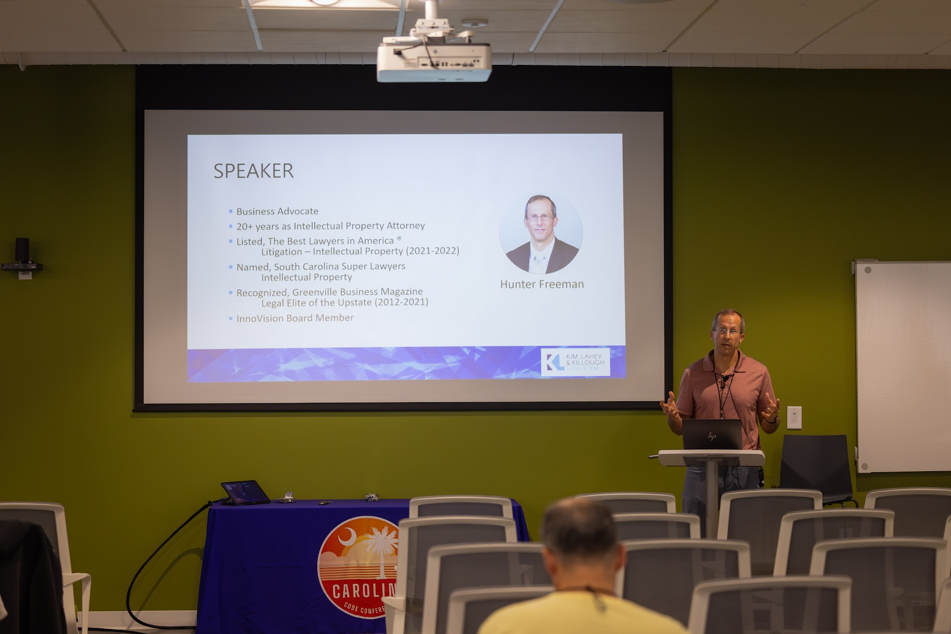 Hunter Freeman speaking at the 2024 Carolina Code Conference