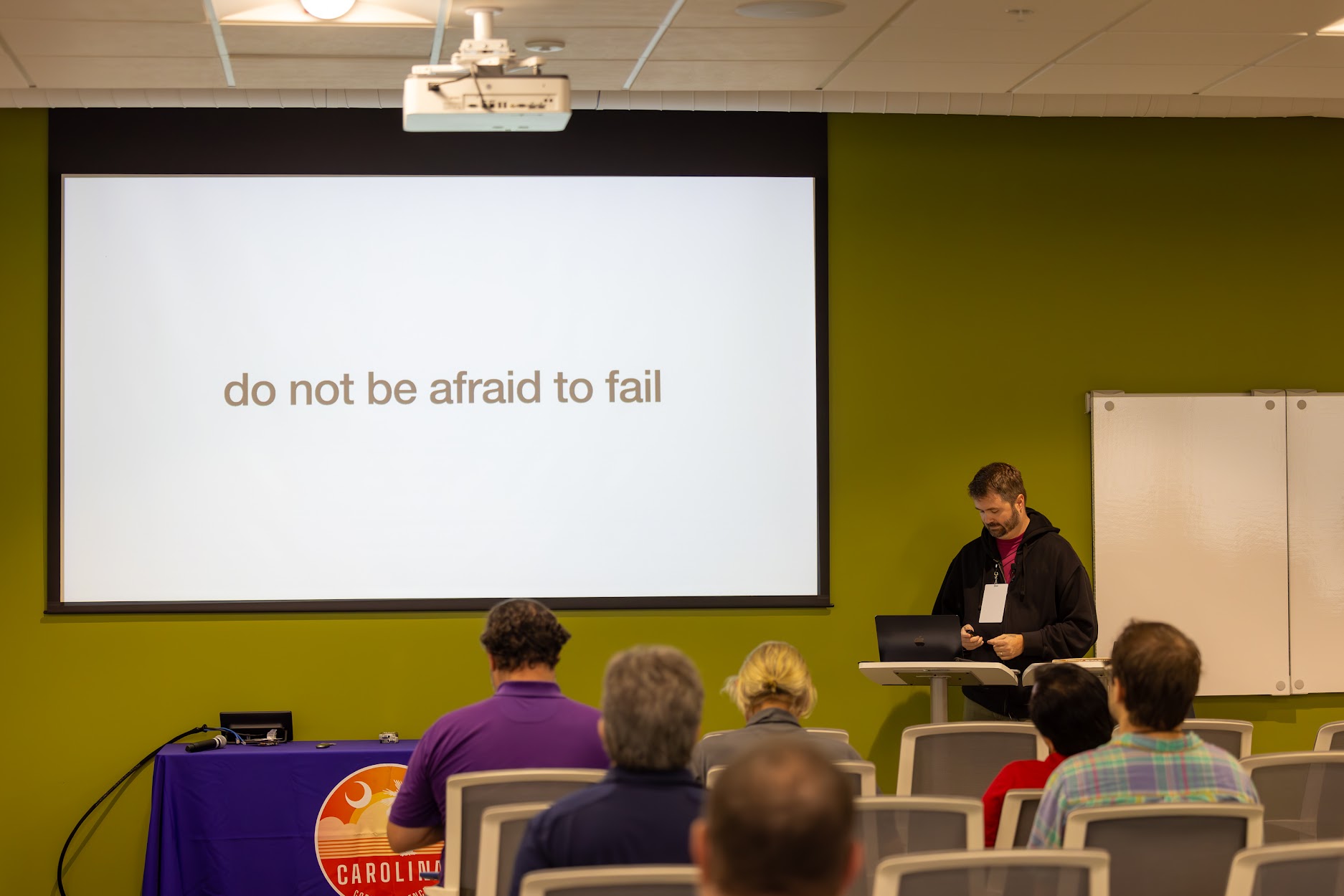 Steven Wade speaking at the 2024 Carolina Code Conference