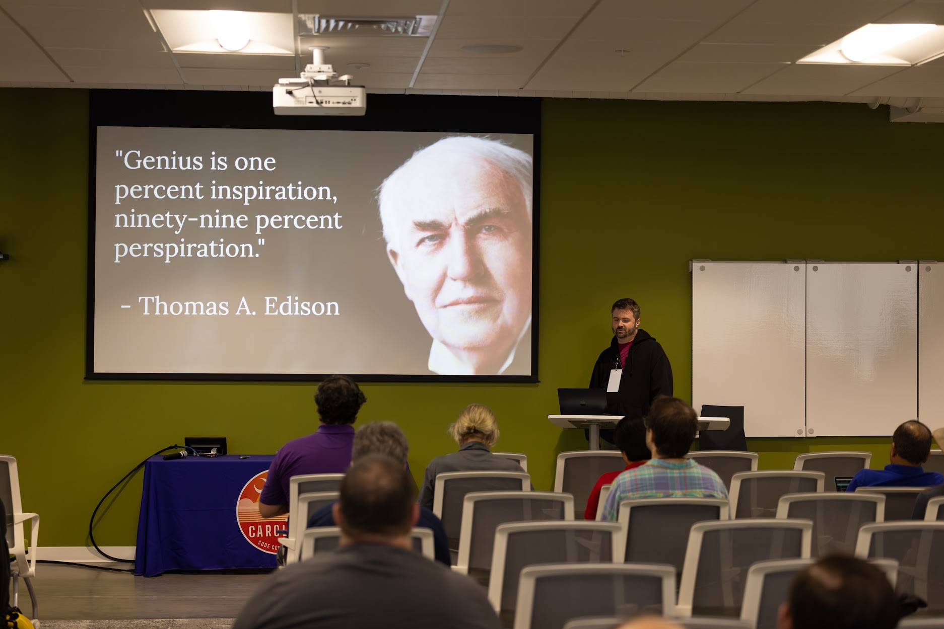 Steven Wade speaking at the 2024 Carolina Code Conference