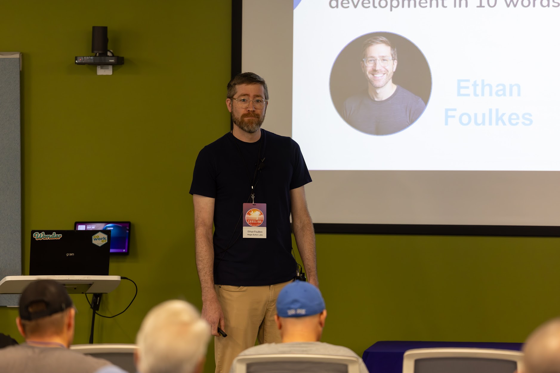 Ethan Foulkes speaking at the 2025 Carolina Code Conference
