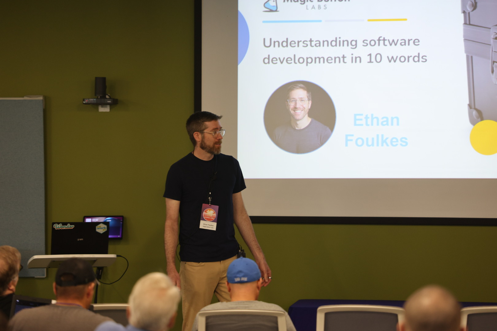 Ethan Foulkes speaking at the 2025 Carolina Code Conference