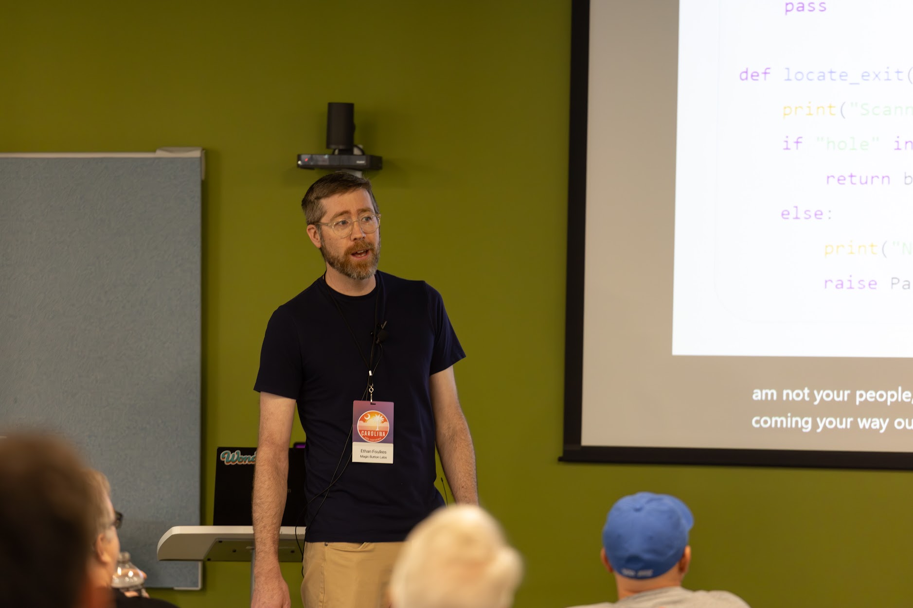 Ethan Foulkes speaking at the 2025 Carolina Code Conference