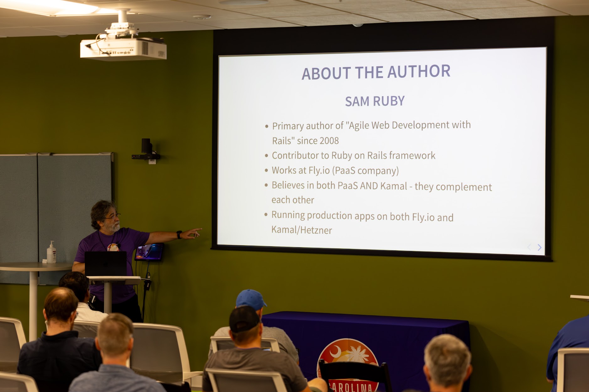 Sam Ruby speaking at the 2025 Carolina Code Conference