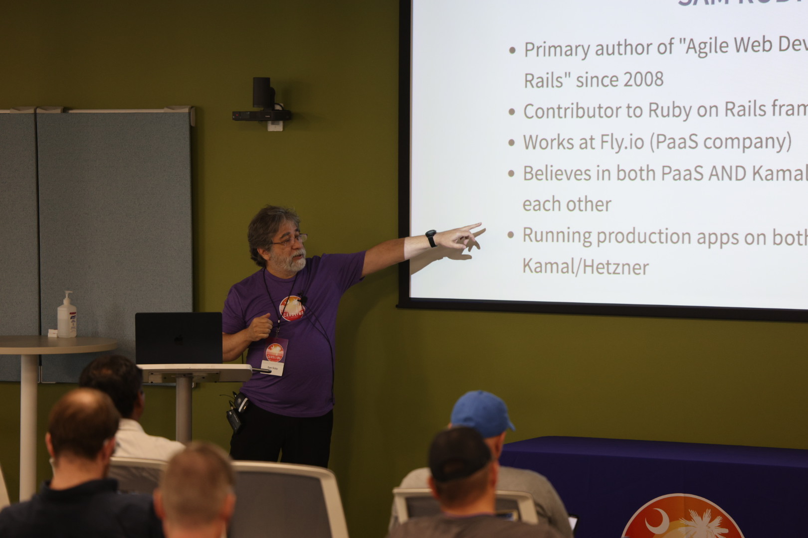 Sam Ruby speaking at the 2025 Carolina Code Conference