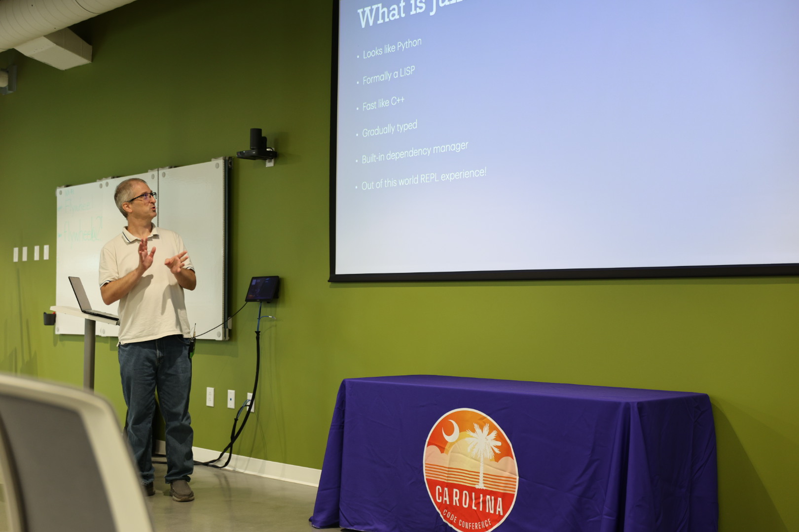 Joshua Ballanco speaking at the 2026 Carolina Code Conference