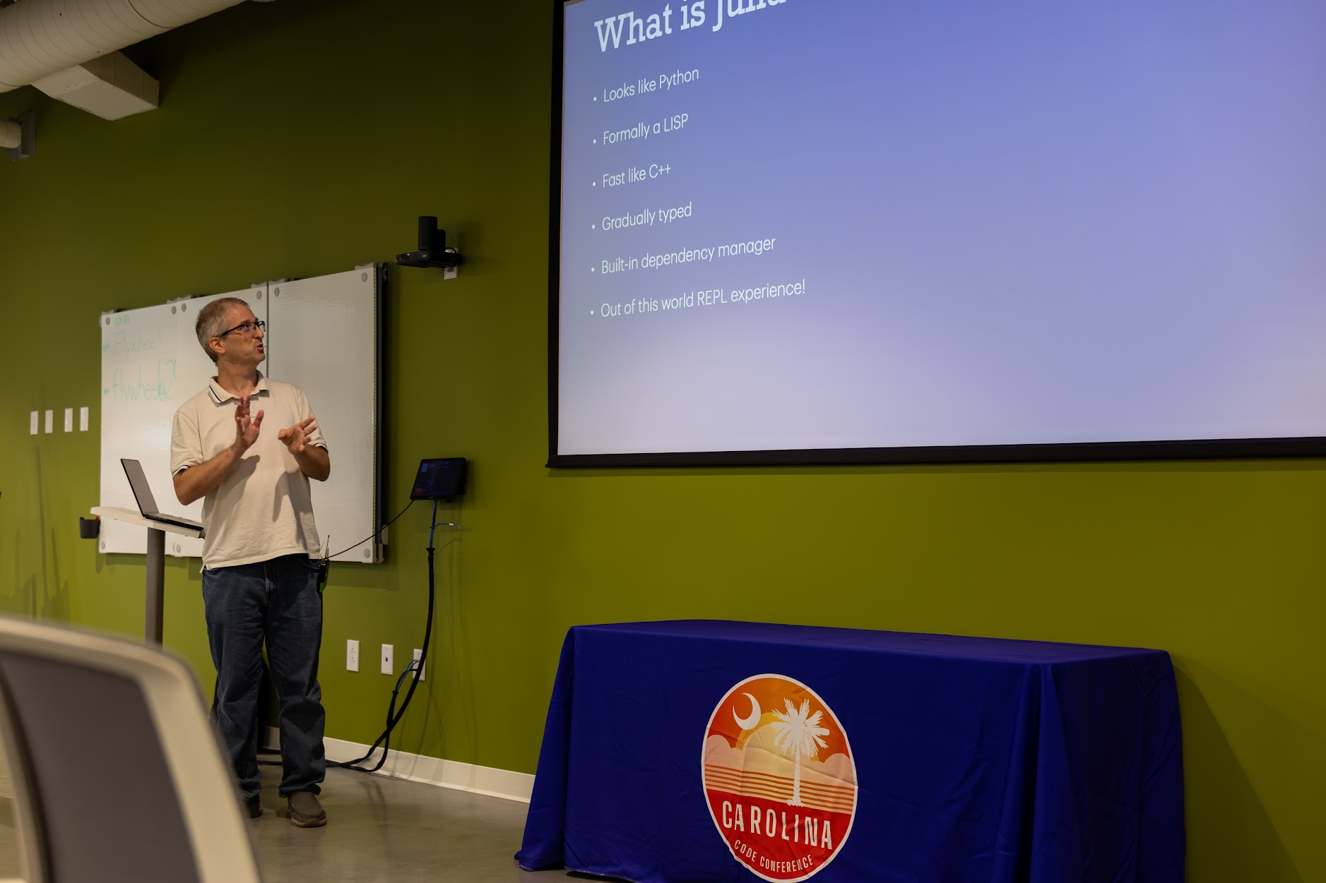 Joshua Ballanco speaking at the 2026 Carolina Code Conference