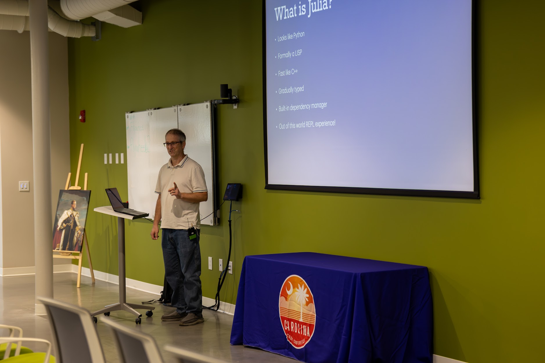Joshua Ballanco speaking at the 2026 Carolina Code Conference