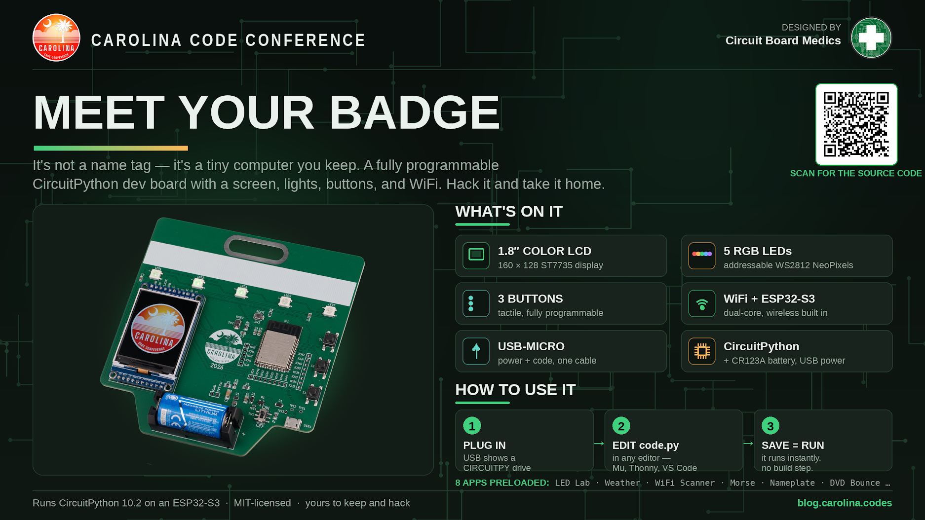 Circuit Board Badges at the Carolina Code Conference